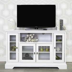 52" Transitional Highboy Glass Wood TV Stand - Stylish Entertainment Center with Adjustable Shelving