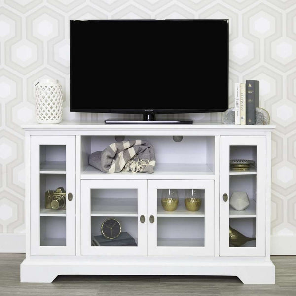 52" Transitional Highboy Glass Wood TV Stand - Stylish Entertainment Center with Adjustable Shelving