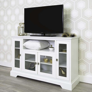 52" Transitional Highboy Glass Wood TV Stand - Stylish Entertainment Center with Adjustable Shelving