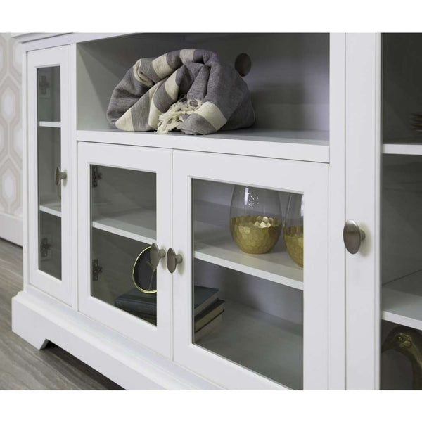 52" Transitional Highboy Glass Wood TV Stand - Stylish Entertainment Center with Adjustable Shelving