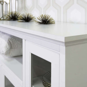 52" Transitional Highboy Glass Wood TV Stand - Stylish Entertainment Center with Adjustable Shelving