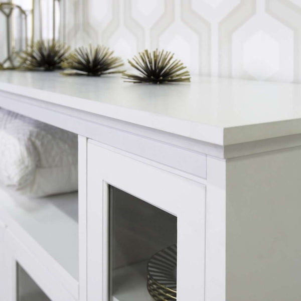 52" Transitional Highboy Glass Wood TV Stand - Stylish Entertainment Center with Adjustable Shelving