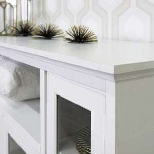 52" Transitional Highboy Glass Wood TV Stand - Stylish Entertainment Center with Adjustable Shelving