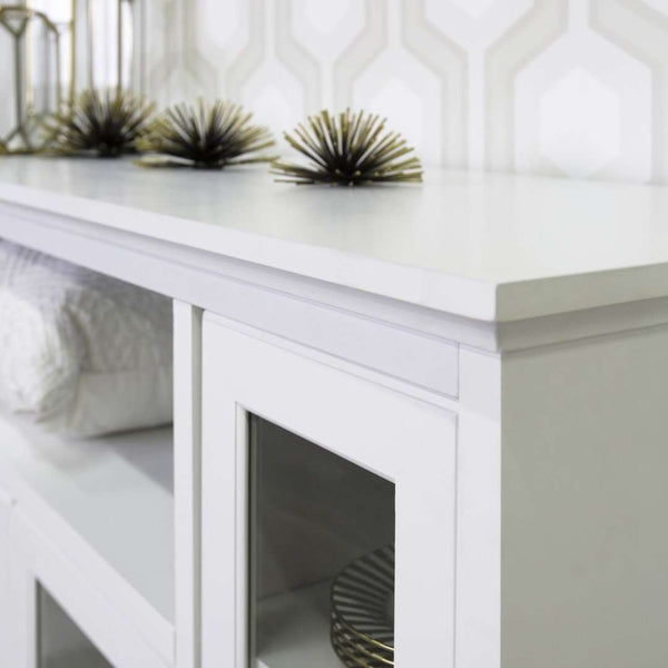 52" Transitional Highboy Glass Wood TV Stand - Stylish Entertainment Center with Adjustable Shelving