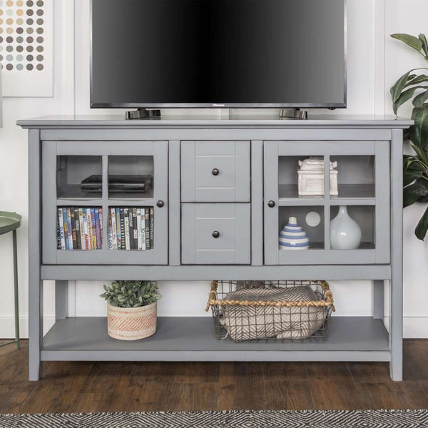 52" Transitional Wood Glass TV Stand Buffet - Stylish Highboy Console with Ample Storage for Any Room