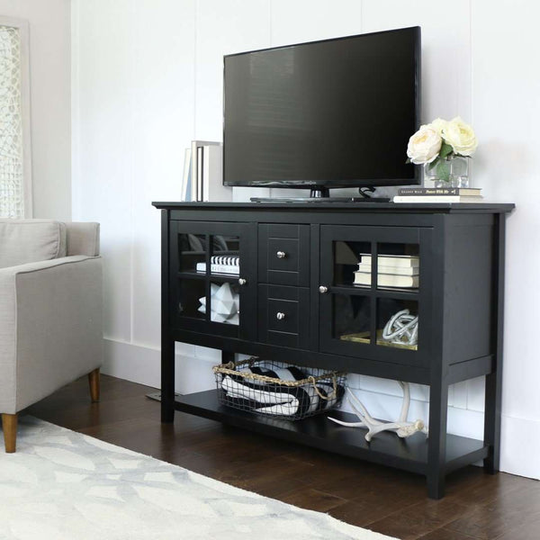 52" Transitional Wood Glass TV Stand Buffet - Stylish Highboy Console with Ample Storage for Any Room