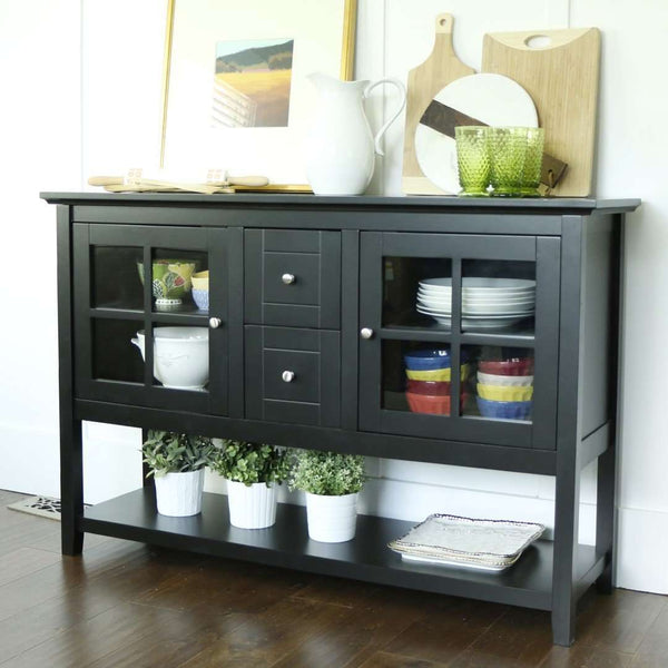 52" Transitional Wood Glass TV Stand Buffet - Stylish Highboy Console with Ample Storage for Any Room