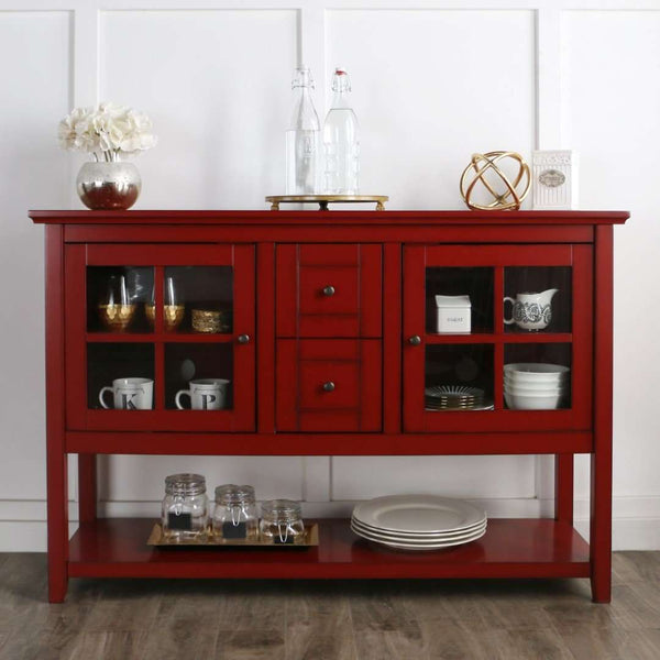 52" Transitional Wood Glass TV Stand Buffet - Stylish Highboy Console with Ample Storage for Any Room