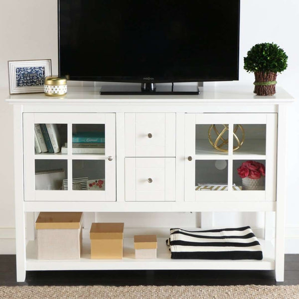 52" Transitional Wood Glass TV Stand Buffet - Stylish Highboy Console with Ample Storage for Any Room
