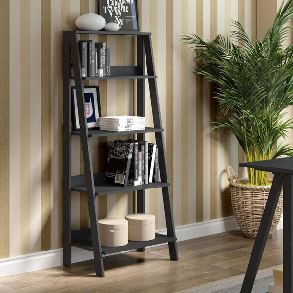 55" Modern Ladder Bookcase - Stylish High-Grade MDF Shelf Unit for Organizing & Displaying Treasures