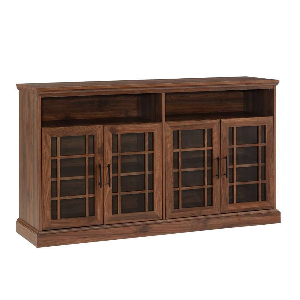 58" Elegant Glass Door Console for TVs Up to 64" - Timeless Fretwork, Adjustable Shelves & Storage
