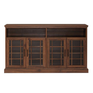 58" Elegant Glass Door Console for TVs Up to 64" - Timeless Fretwork, Adjustable Shelves & Storage