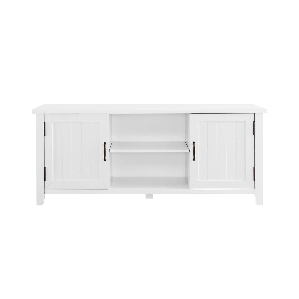 58" Coastal Grooved Door TV Console - Stylish White Media Stand with Adjustable Shelves & Storage
