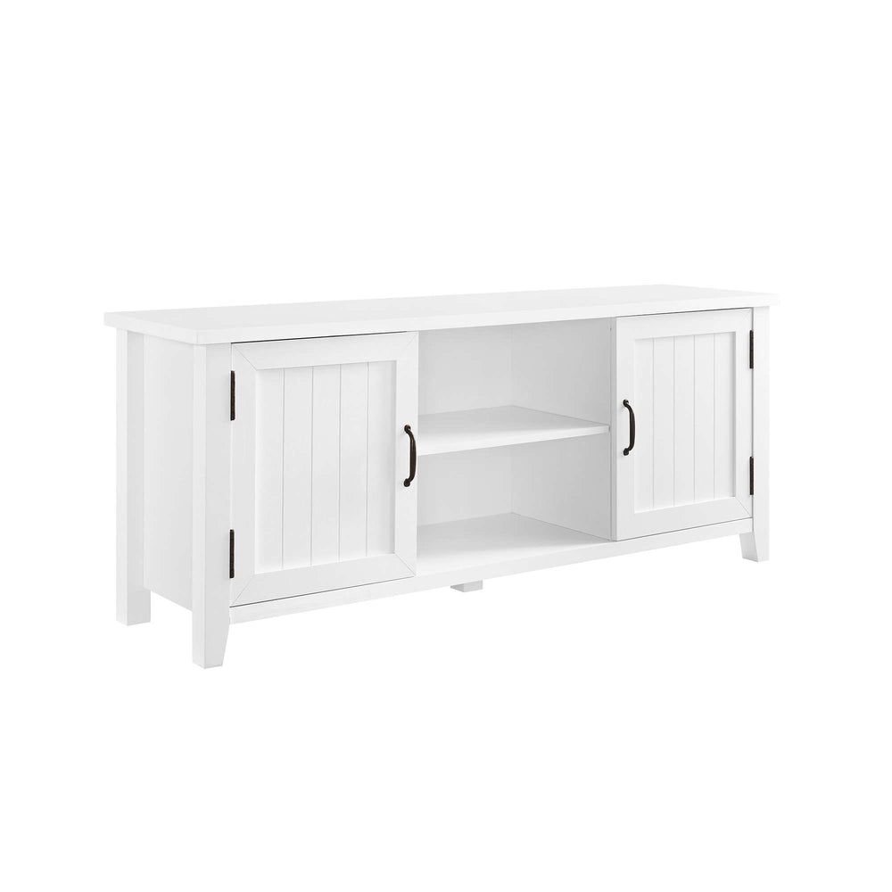 58" Coastal Grooved Door TV Console - Stylish White Media Stand with Adjustable Shelves & Storage