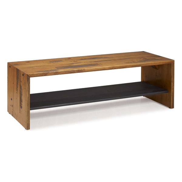 58" Modern Farmhouse Entryway Bench with Rustic Charm, Storage Shelf, and Solid Pine Construction