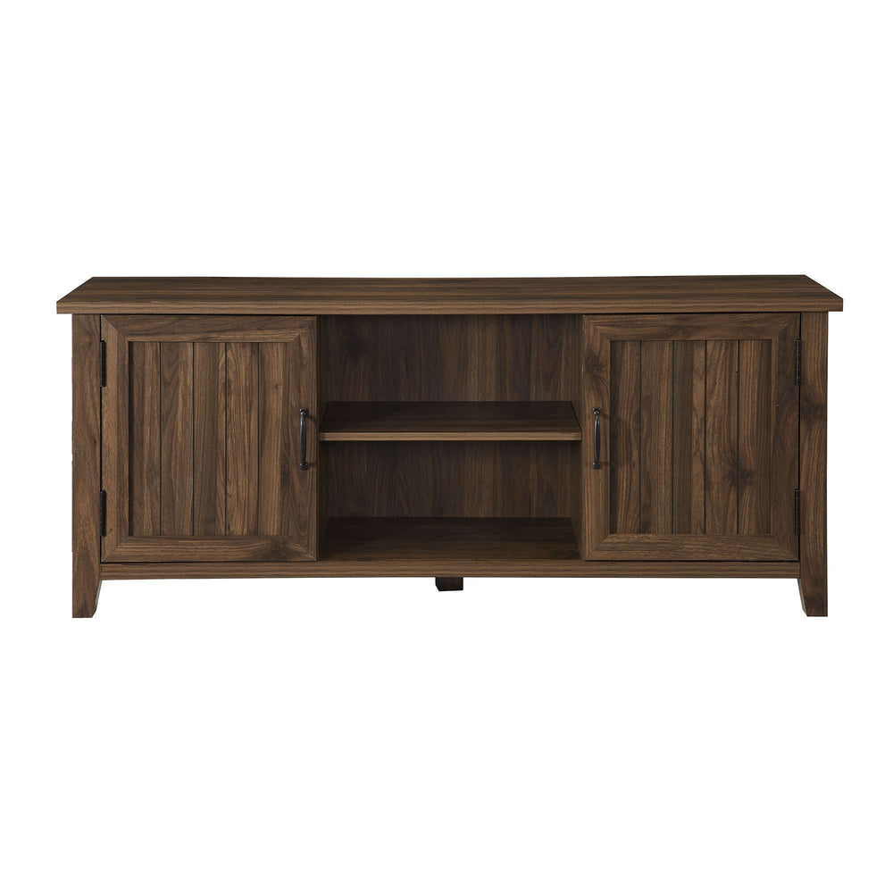 58" Modern Farmhouse TV Stand - Stylish Dark Walnut Media Console with Adjustable Shelves & Storage