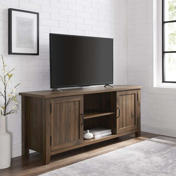 58" Modern Farmhouse TV Stand - Stylish Dark Walnut Media Console with Adjustable Shelves & Storage