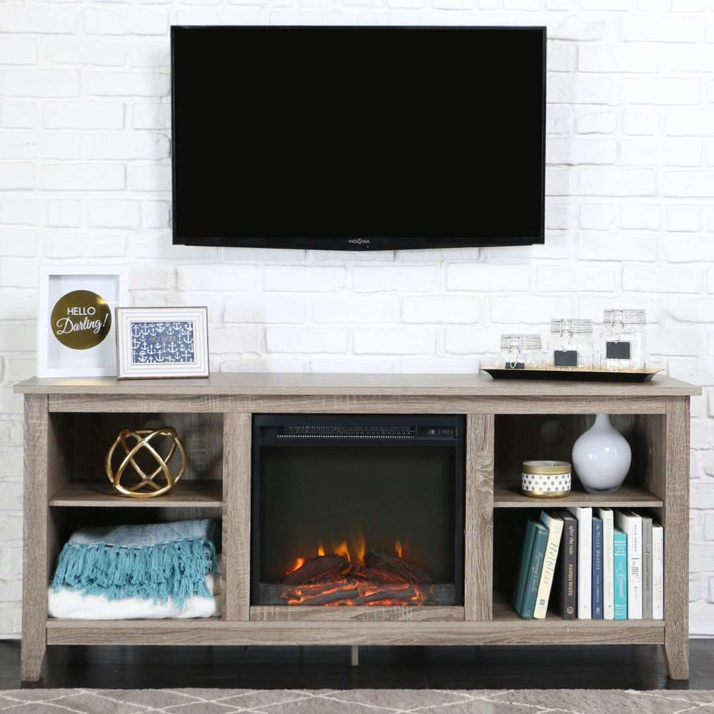 58" Rustic Farmhouse TV Stand with Electric Fireplace – Stylish Storage & Cozy Warmth for Living Rooms