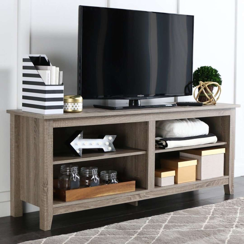 58" Rustic TV Stand - Stylish Wood Media Console with Open Shelves & Cord Management for Living Room