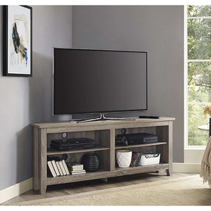 58" Transitional Corner TV Stand - Stylish Media Console with Adjustable Shelves & Cable Management System