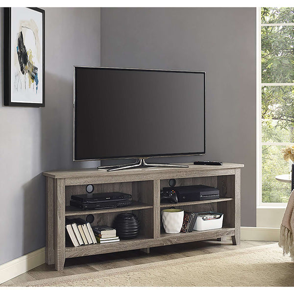 58" Transitional Corner TV Stand - Stylish Media Console with Adjustable Shelves & Cable Management System