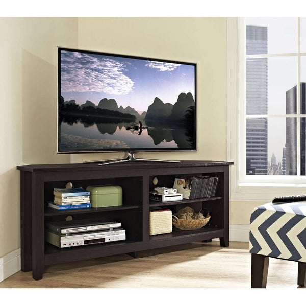 58" Transitional Corner TV Stand - Stylish Media Console with Adjustable Shelves & Cable Management System