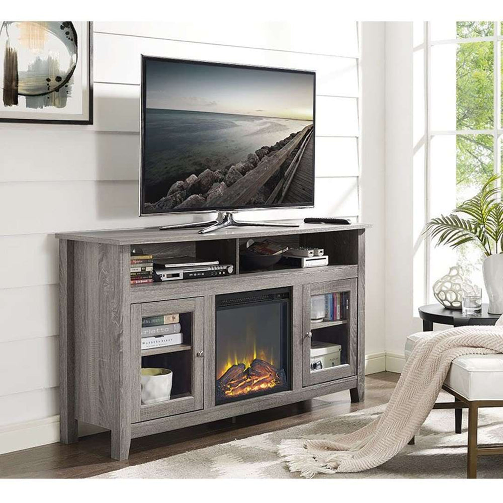 58" Transitional Fireplace Media Stand with Electric Heat, Adjustable Shelves, and Cable Management System