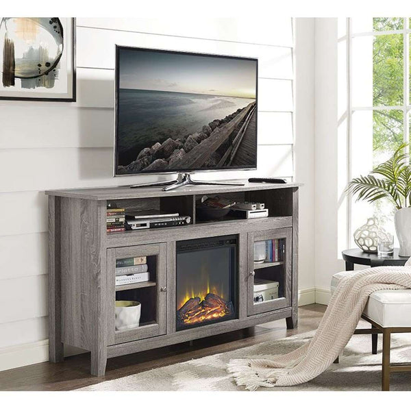 58" Transitional Fireplace Media Stand with Electric Heat, Adjustable Shelves, and Cable Management System