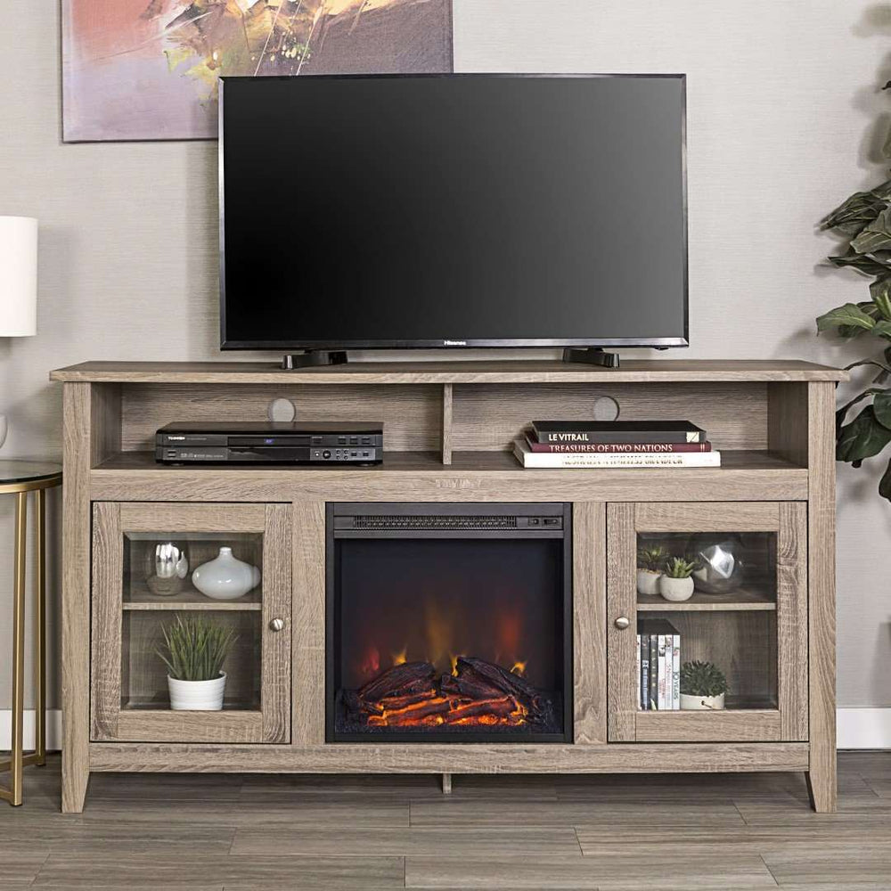 58" Transitional Fireplace Media Stand with Electric Heat, Adjustable Shelves, and Cable Management System