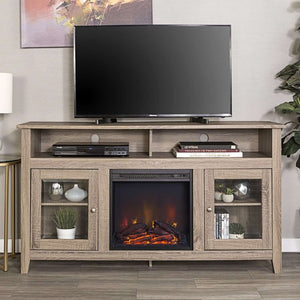 58" Transitional Fireplace Media Stand with Electric Heat, Adjustable Shelves, and Cable Management System