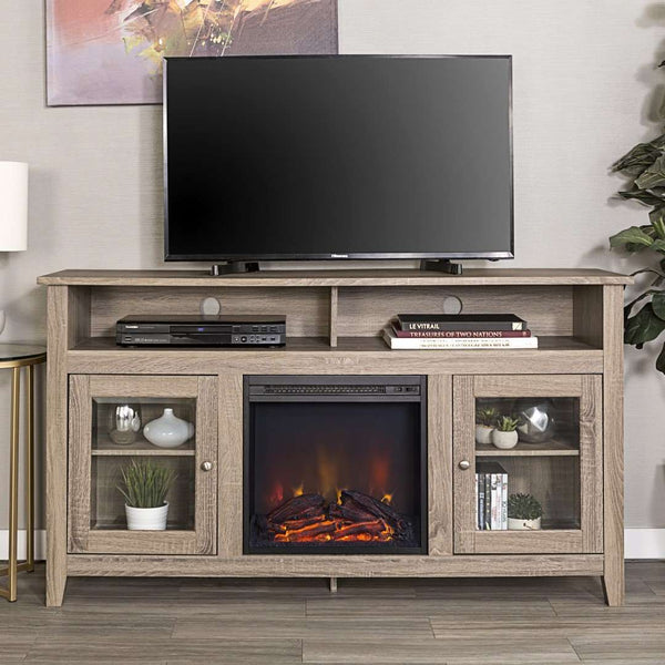 58" Transitional Fireplace Media Stand with Electric Heat, Adjustable Shelves, and Cable Management System