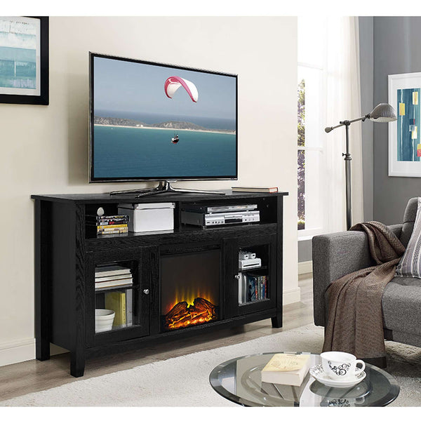 58" Transitional Fireplace Media Stand with Electric Heat, Adjustable Shelves, and Cable Management System