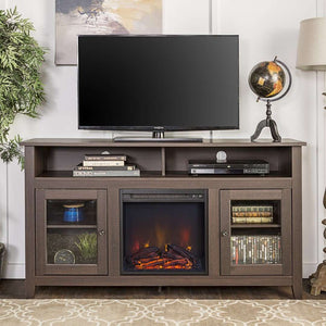 58" Transitional Fireplace Media Stand with Electric Heat, Adjustable Shelves, and Cable Management System