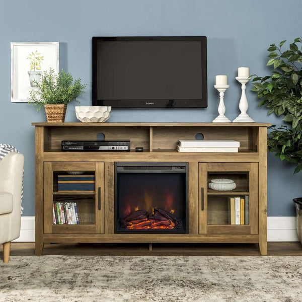 58" Transitional Fireplace Media Stand with Electric Heat, Adjustable Shelves, and Cable Management System