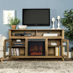 58" Transitional Fireplace Media Stand with Electric Heat, Adjustable Shelves, and Cable Management System