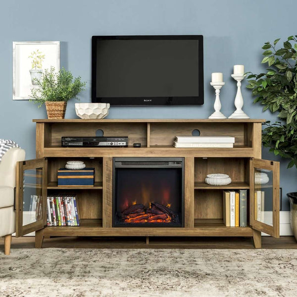 58" Transitional Fireplace Media Stand with Electric Heat, Adjustable Shelves, and Cable Management System