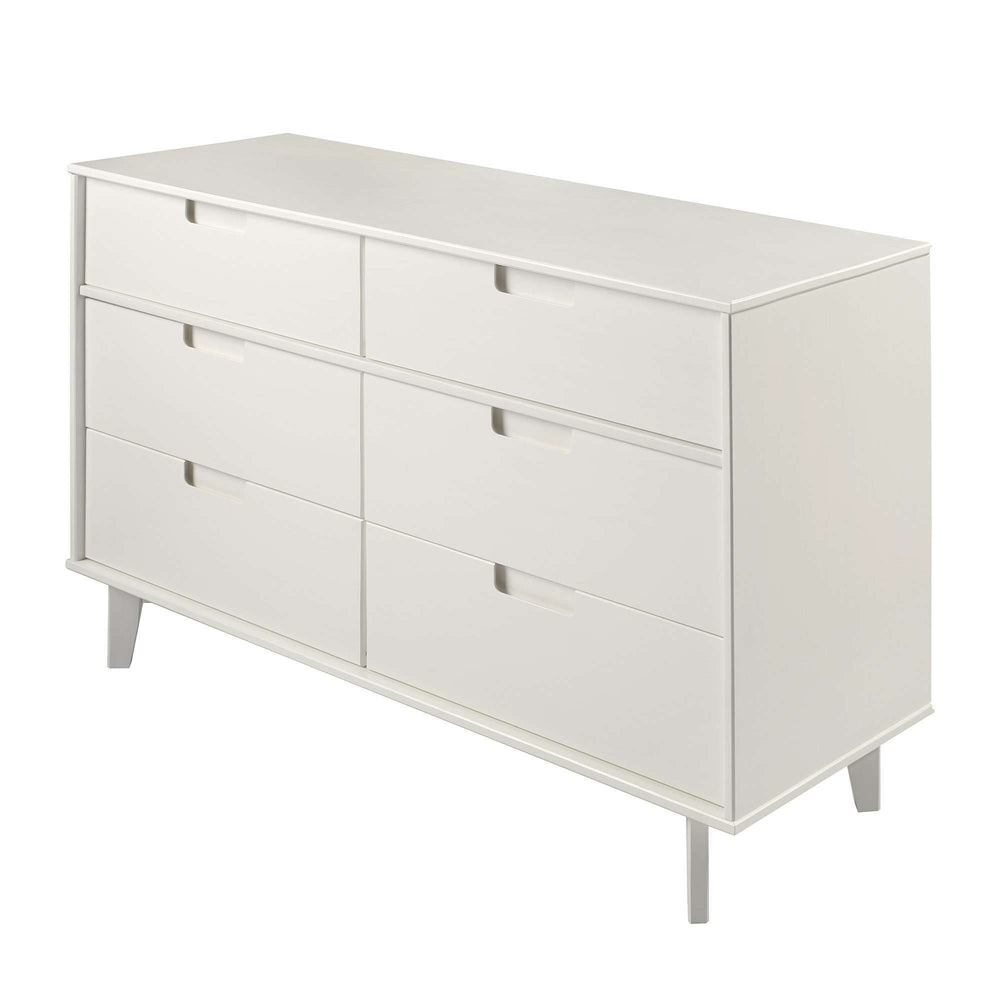 6-Drawer Mid-Century Modern Wood Dresser in White with Solid Pine, Stylish Storage Solution