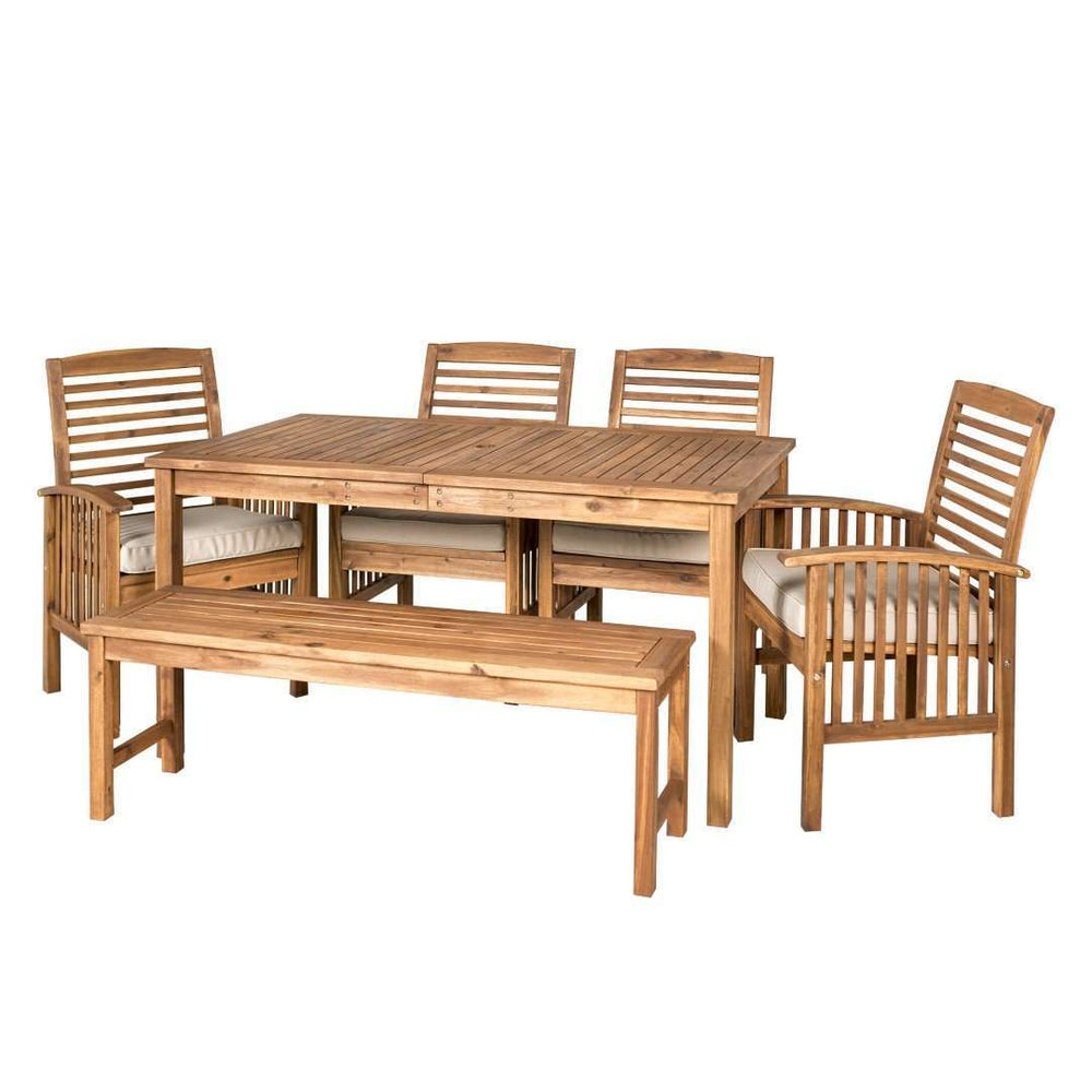 6-Piece Modern Acacia Wood Patio Dining Set – Stylish Outdoor Furniture for Relaxing Gatherings