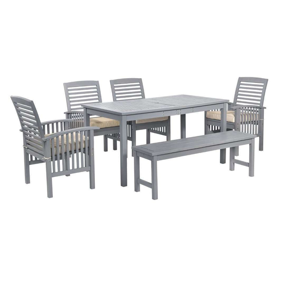 6-Piece Modern Outdoor Patio Dining Set with Cushioned Chairs, Bench & Umbrella-Friendly Table
