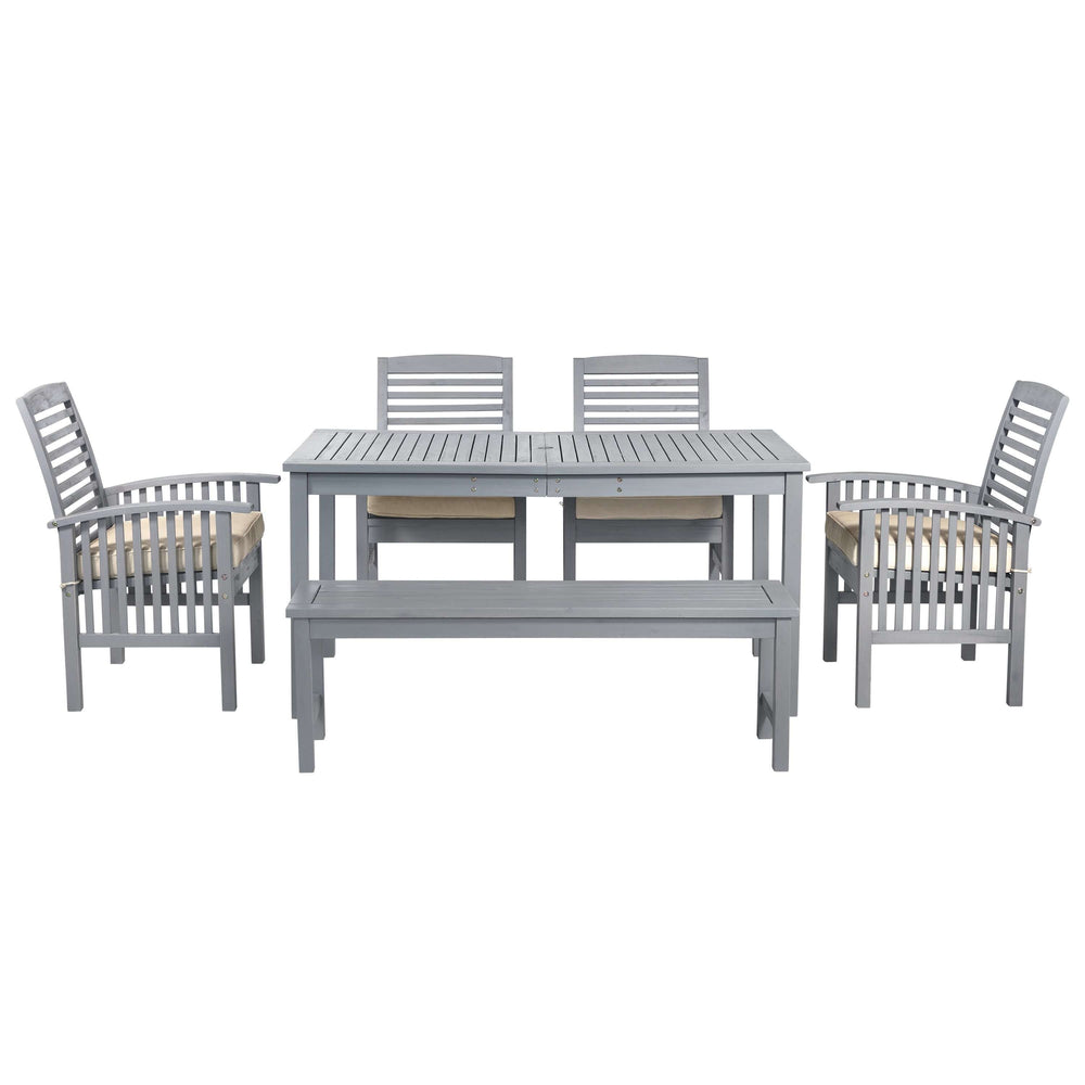 6-Piece Modern Outdoor Patio Dining Set with Cushioned Chairs, Bench & Umbrella-Friendly Table
