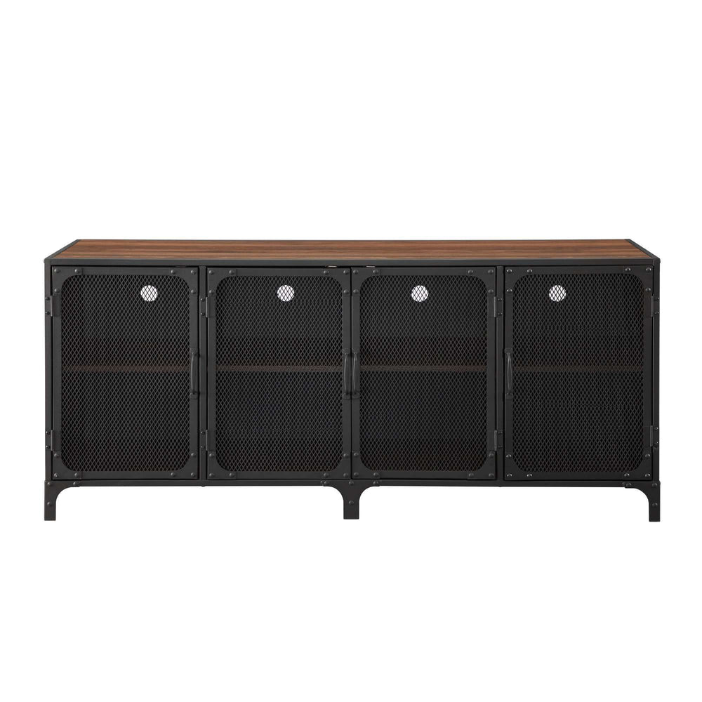 60" Industrial TV Stand - Versatile Dark Walnut Console with Adjustable Shelves & Stylish Storage Options