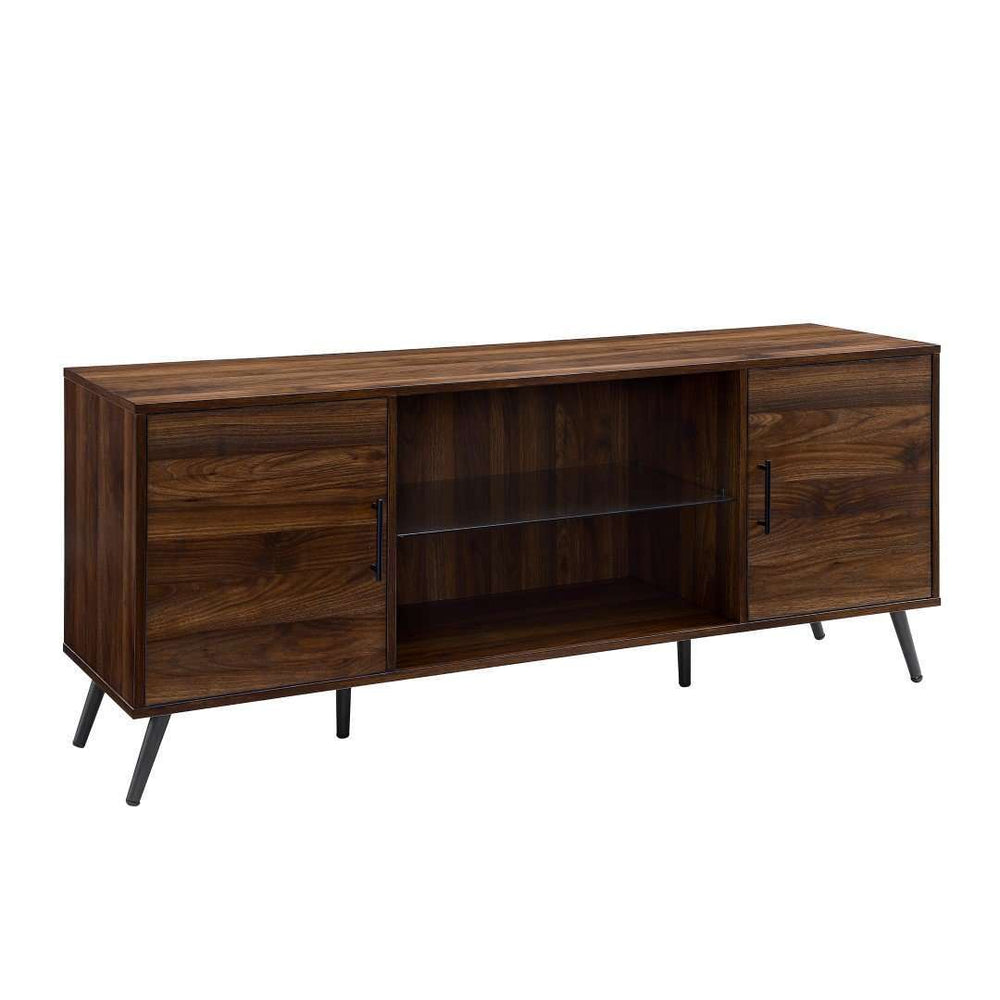 60" Stylish Mid Century Modern TV Stand with Tempered Glass Shelf and Adjustable Storage Solutions