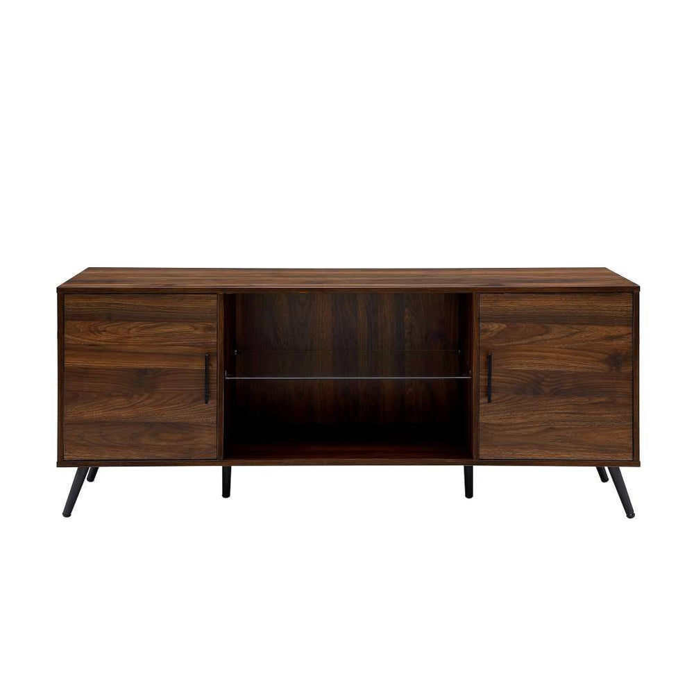60" Stylish Mid Century Modern TV Stand with Tempered Glass Shelf and Adjustable Storage Solutions