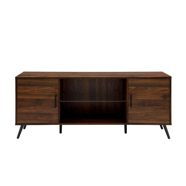 60" Stylish Mid Century Modern TV Stand with Tempered Glass Shelf and Adjustable Storage Solutions