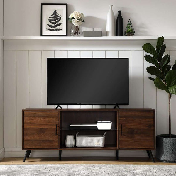 60" Stylish Mid Century Modern TV Stand with Tempered Glass Shelf and Adjustable Storage Solutions