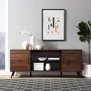 60" Stylish Mid Century Modern TV Stand with Tempered Glass Shelf and Adjustable Storage Solutions