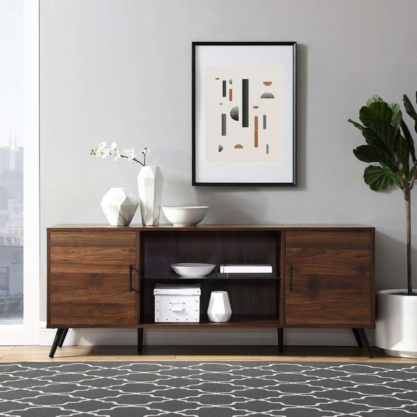 60" Stylish Mid Century Modern TV Stand with Tempered Glass Shelf and Adjustable Storage Solutions