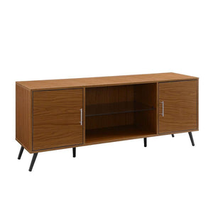 60" Stylish Mid Century Modern TV Stand with Tempered Glass Shelf and Adjustable Storage Solutions