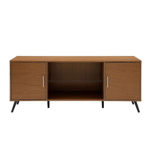 60" Stylish Mid Century Modern TV Stand with Tempered Glass Shelf and Adjustable Storage Solutions