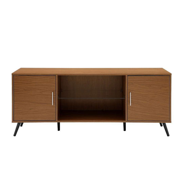 60" Stylish Mid Century Modern TV Stand with Tempered Glass Shelf and Adjustable Storage Solutions